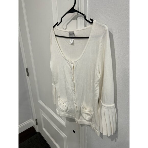 Chadwicks Button Front Pleated Cuffs Cardigan Sweater Off White Sz Medium Cozy - Picture 3 of 10